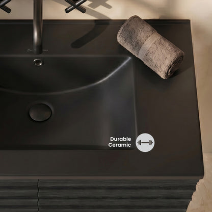 30" Zero Hole Vanity Sink Top in Matte Black