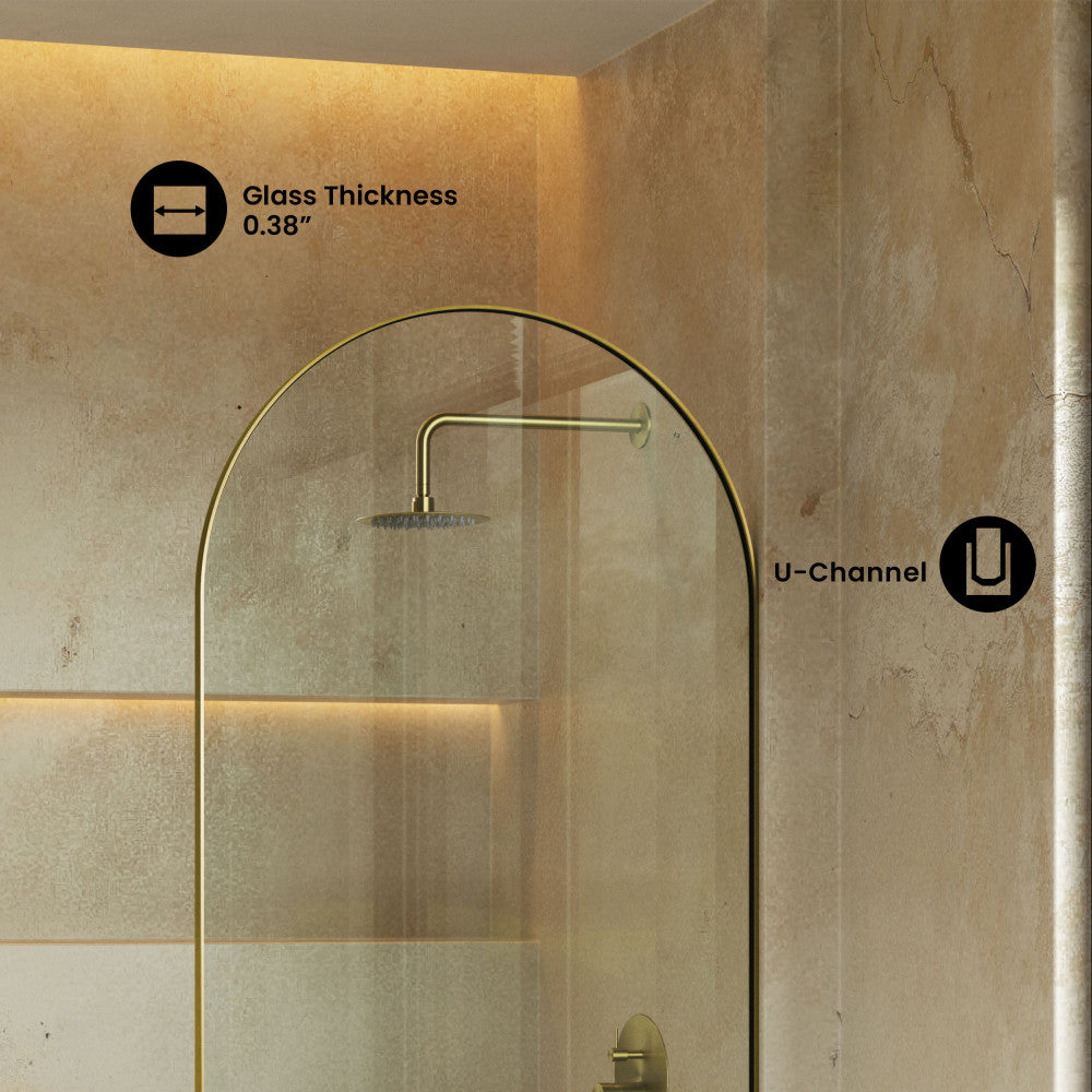 Porte 34 x 58 Framed Fixed 3/8 in. (10mm) Clear Tempered Glass Tub Door with Brushed Gold Frame