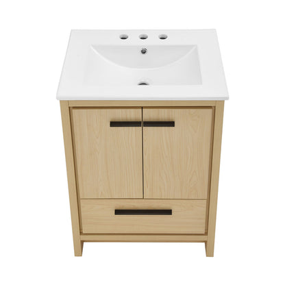 Virage 24 in. Brown Oak Bathroom Vanity With White, 3-Hole Ceramic Sink Top