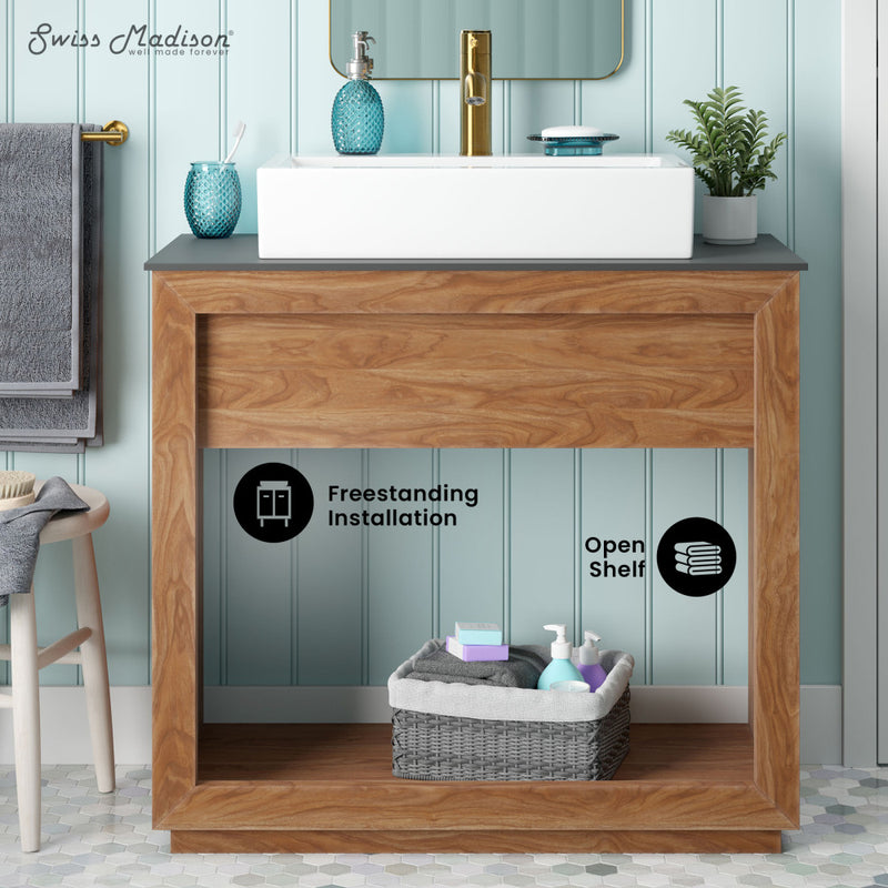 Rennes 36" Freestanding Bathroom Vanity in Natural Teak with Sink Top