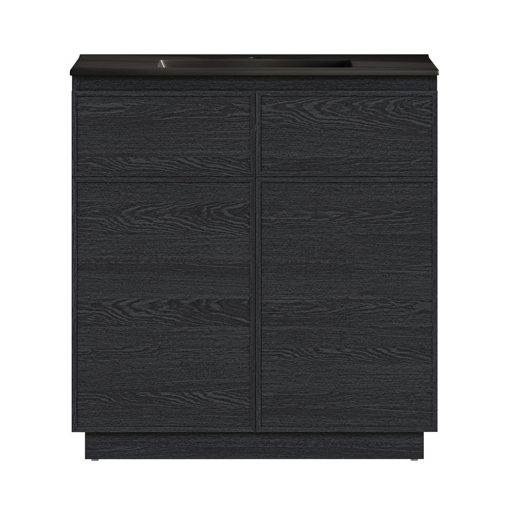 St. Tropez 36" Freestanding Bathroom Vanity in Black Oak with Black Sink Top