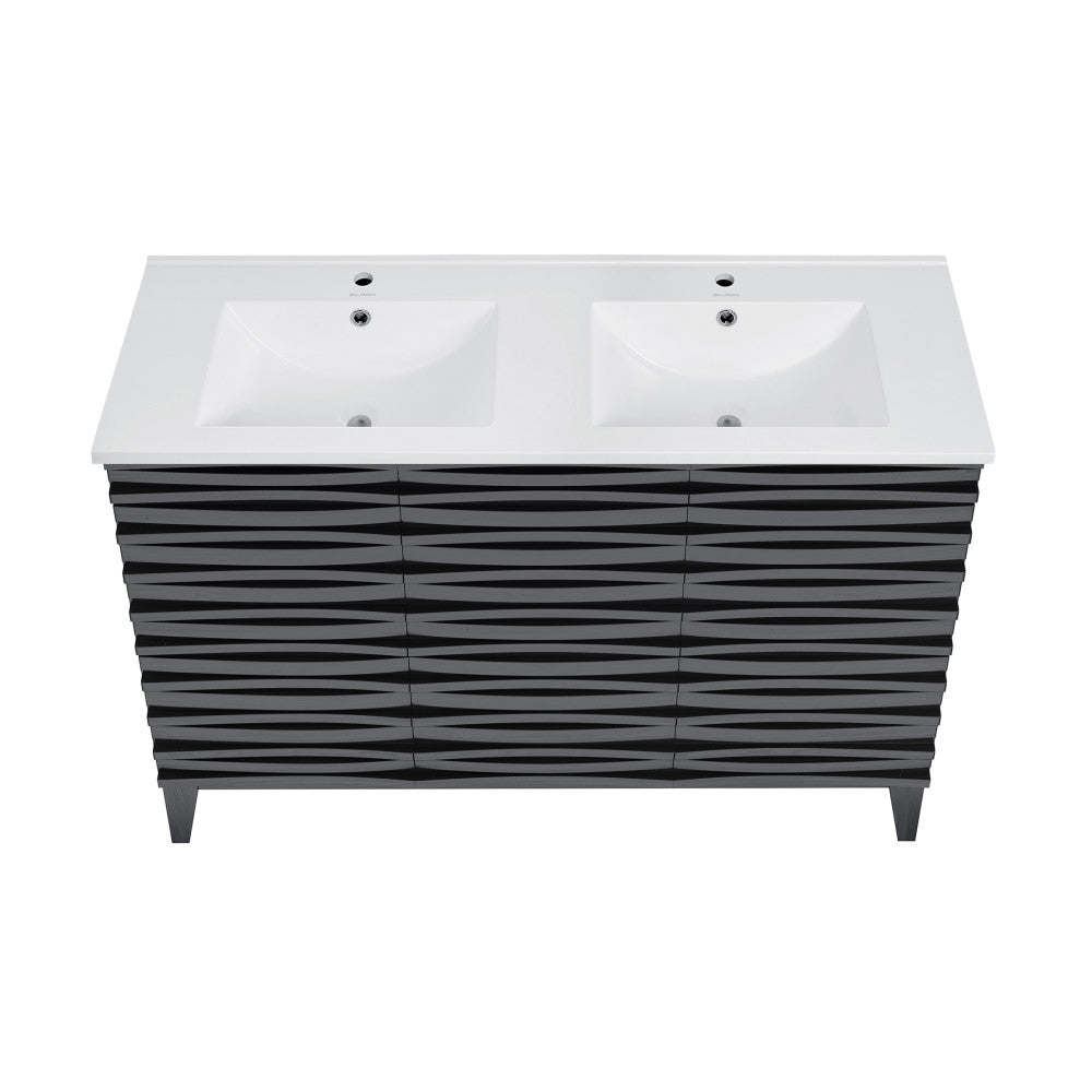 Cascade 48 in. Black Oak, Double Basin Bathroom Vanity With White Ceramic Sink Top