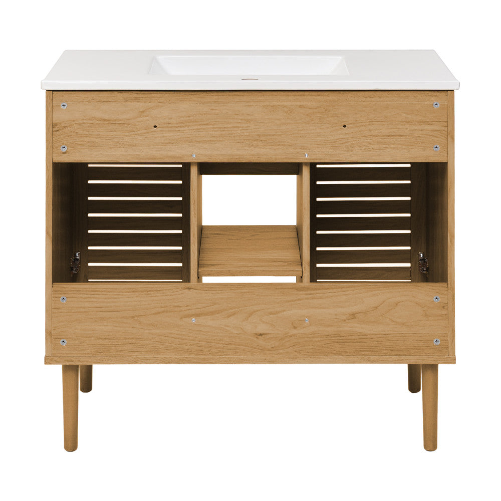 Bron 36" Freestanding Bathroom Vanity in Golden Oak with Sink Top