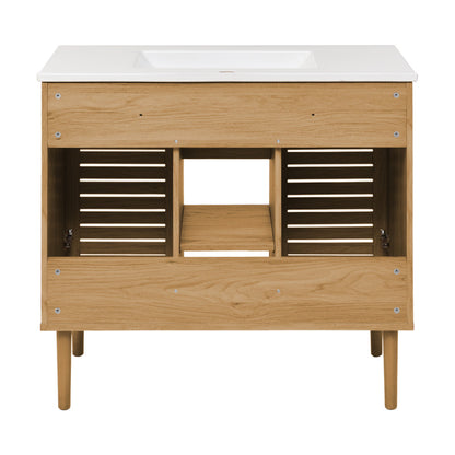Bron 36" Freestanding Bathroom Vanity in Golden Oak with Sink Top