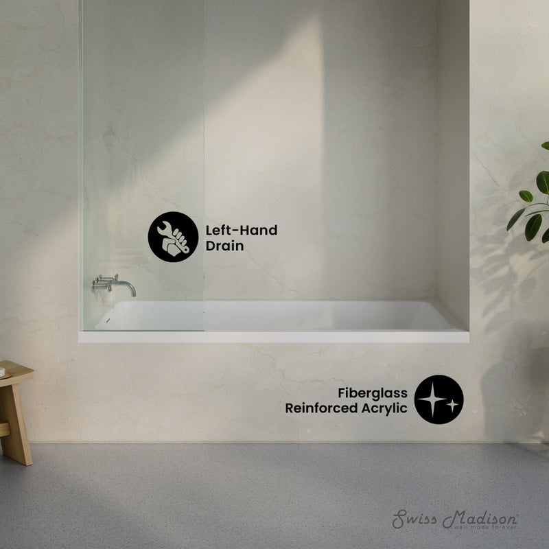 Voltaire 72 x 36 Left Drain Soaking Alcove Bathtub in Glossy White with Integrated Armrest