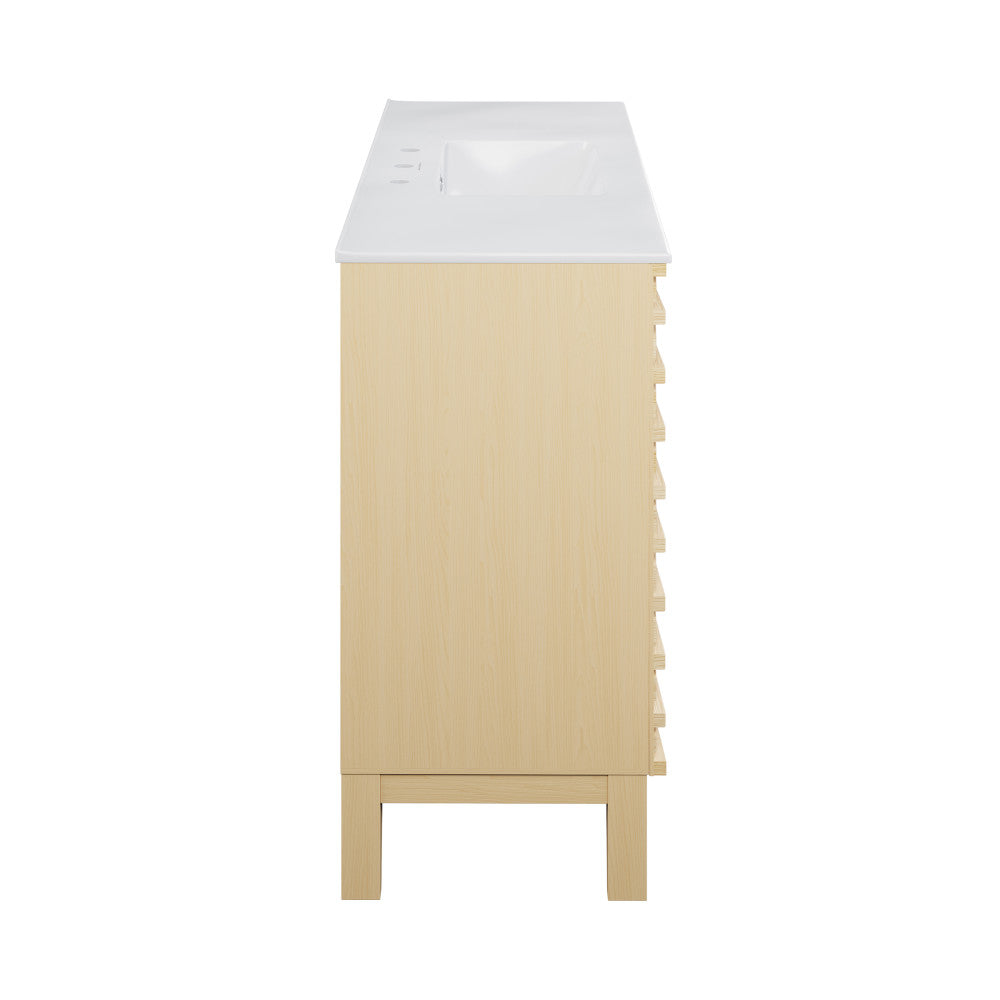 Cascade 48 in. Natural Oak Bathroom Vanity With White, 3-Hole Ceramic Sink Top