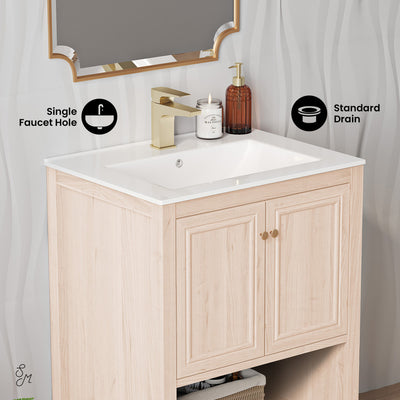 Château 24" Freestanding Bathroom Vanity in White Oak with Sink Top