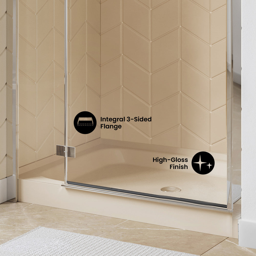 Voltaire 48" x 32" Single-Threshold, Center Drain, Shower Base in Biscuit