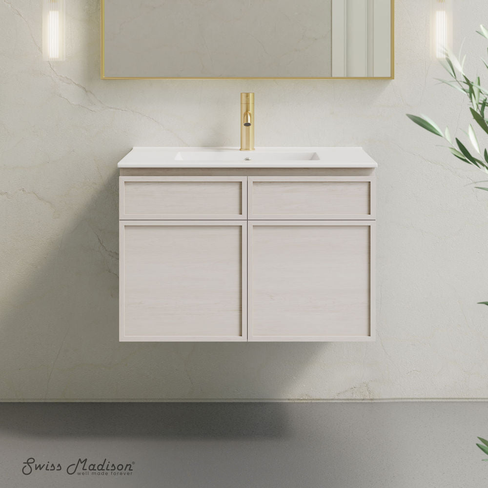 St. Tropez 30" Wall-Mounted Bathroom Vanity in White Oak with Sink Top