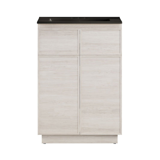 St. Tropez 24" Freestanding Bathroom Vanity in White Oak with Black 3-Hole Centerset Sink Top