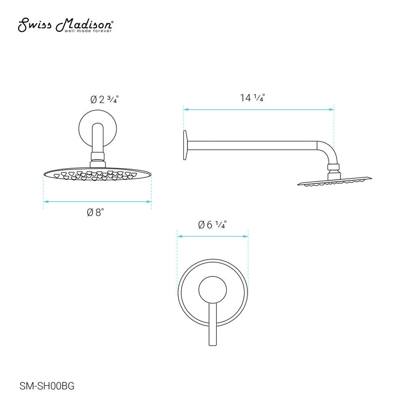 Ivy Single-Handle 1 Spray 8" Wall Mounted Fixed Shower Head in Brushed Gold (Valve Included)