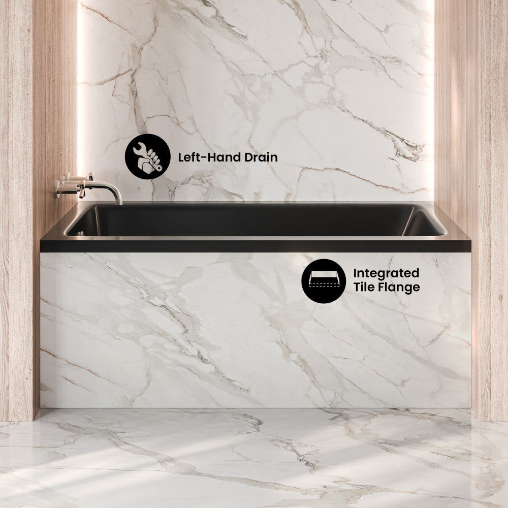 Voltaire 54 x 30 Left Drain Soaking Alcove Bathtub in Glossy Black