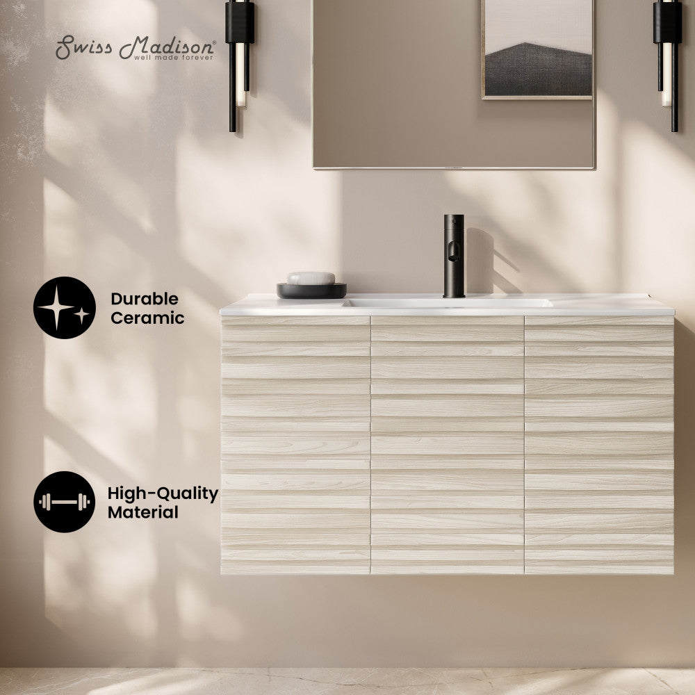 Cascade 36" Wall-Mounted Bathroom Vanity in White Oak with Sink Top
