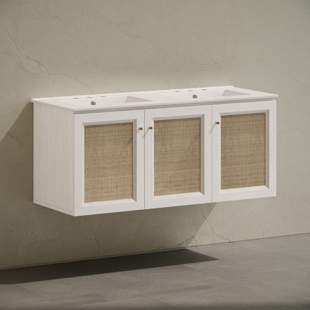 Classe 48" Wall-Mounted Bathroom Vanity in White Oak with Double Basin Widespread Faucet Holes Vanity Top