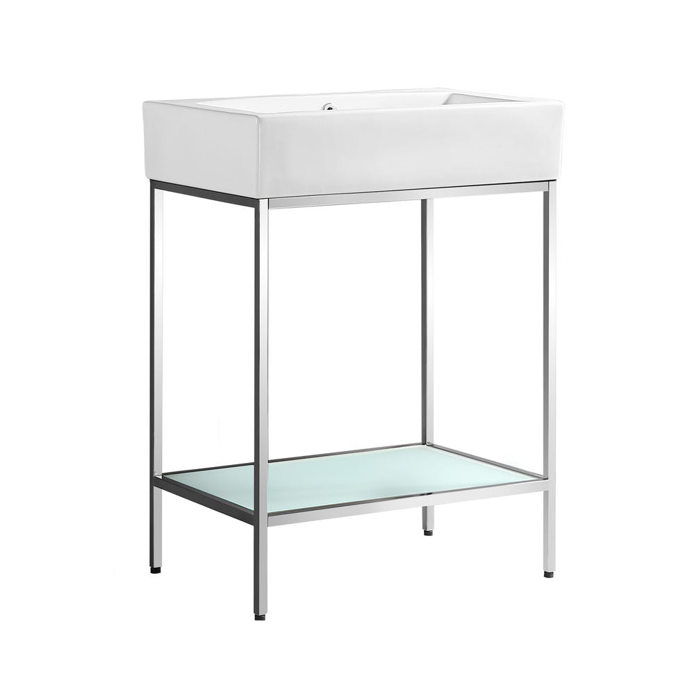Pierre 24" Open Shelf Chrome Frame Freestanding Bathroom Vanity with Sink Top
