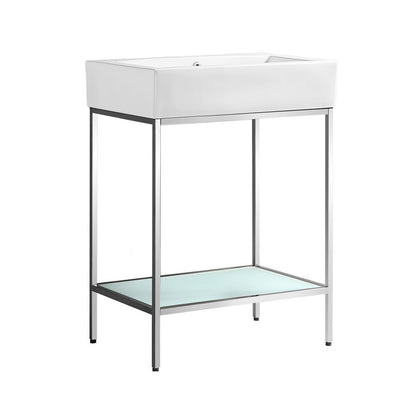 Pierre 24" Open Shelf Chrome Frame Freestanding Bathroom Vanity with Sink Top