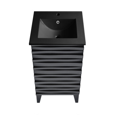 Cascade 18 in. Black Oak Bathroom Vanity With Black Ceramic Sink Top