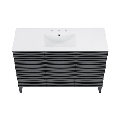 Cascade 48 in. Black Oak Bathroom Vanity With White, 3-Hole Ceramic Sink Top