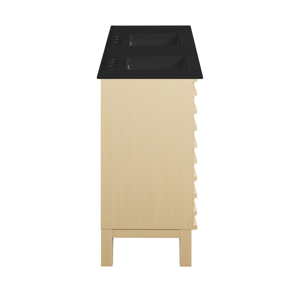 Cascade 48 in. Natural Oak, Double Basin Bathroom Vanity With Black, 3-Hole Centerset Ceramic Sink Top