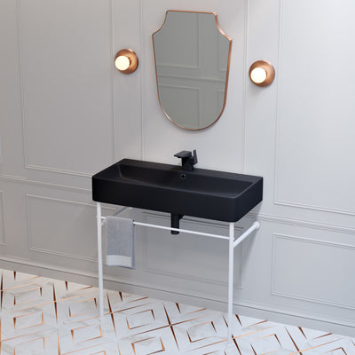 Carre 36 Ceramic Console Sink Matte Black Basin Matte White Legs