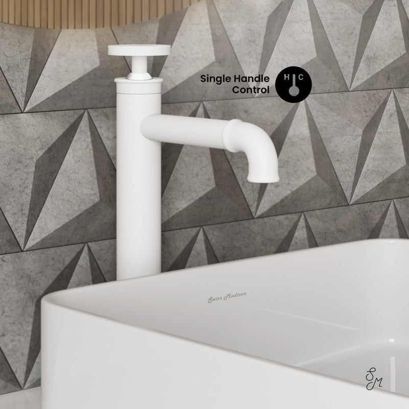 Avallon Single Hole, Single-Handle Wheel, High Arc Bathroom Faucet in Matte White