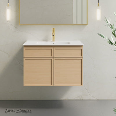 St. Tropez 30" Wall-Mounted Bathroom Vanity in Natural Oak with Sink Top