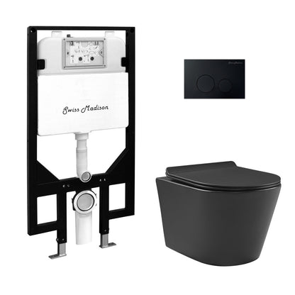 Calice Wall-Hung Toilet Bundle 0.8/1.6 GPF Dual Flush in Matte Black with Black Flush Plate