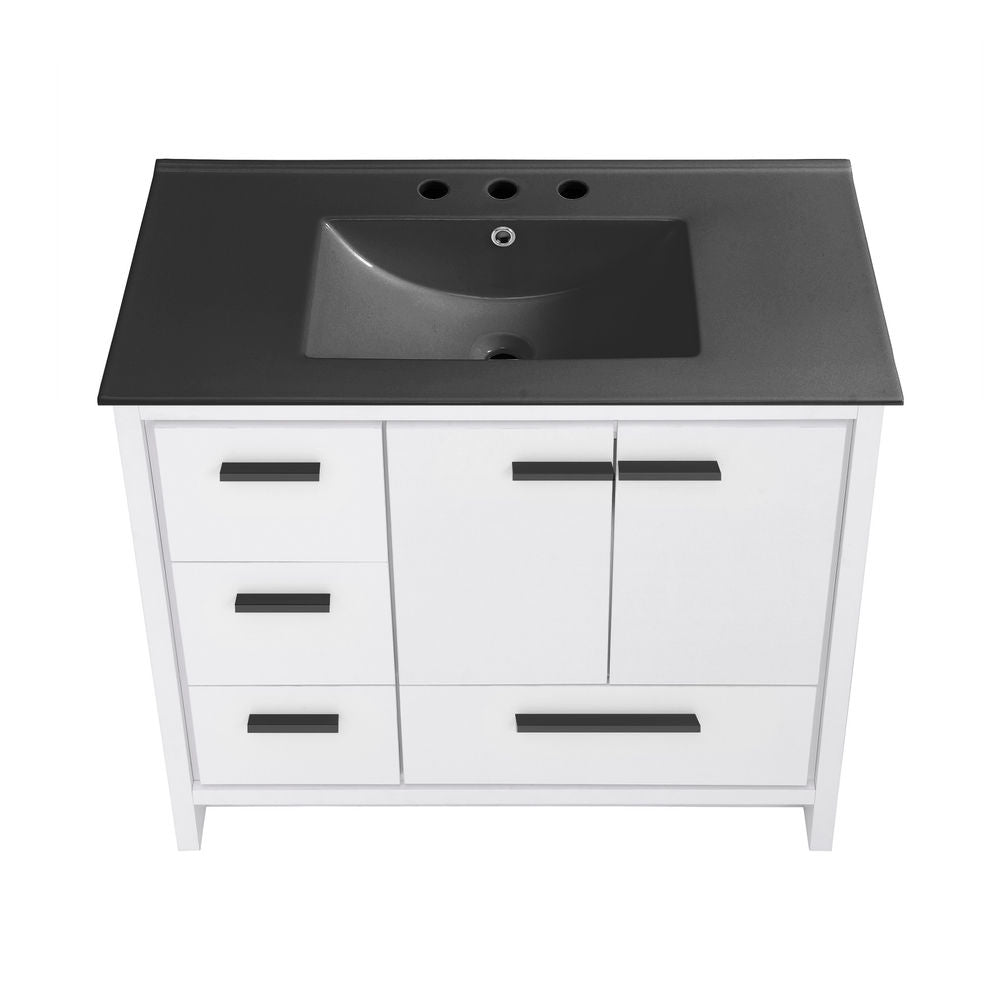 Virage 36 in. White Bathroom Vanity With Black, 3-Hole Ceramic Sink Top