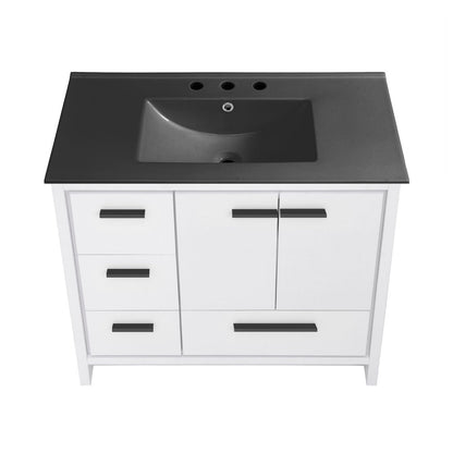 Virage 36 in. White Bathroom Vanity With Black, 3-Hole Ceramic Sink Top