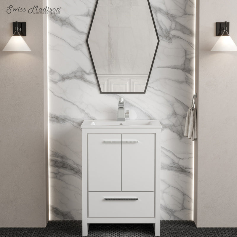 Virage 24" Freestanding Bathroom Vanity in White with Sink Top