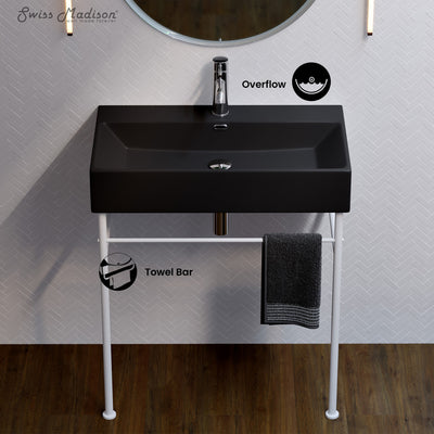 Claire 30 Ceramic Console Sink Matte Black Basin Matte White Legs