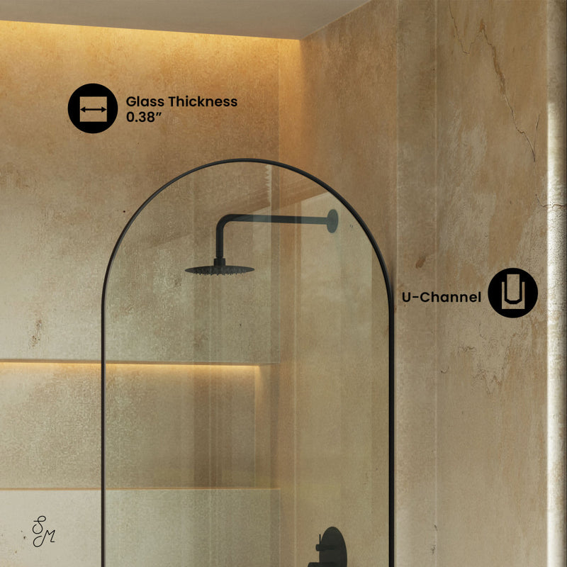 Porte 34 x 58 Framed Fixed 3/8 in. (10mm) Clear Tempered Glass Tub Door with Black Matte Frame