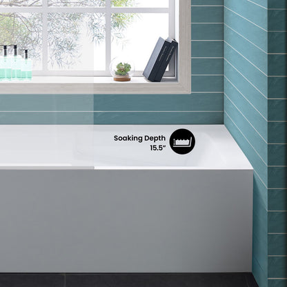 Voltaire 54 x 30 Skirted Left Drain Soaking Apron Bathtub in Glossy White with Integrated Overflow and Armrest, Drain Included
