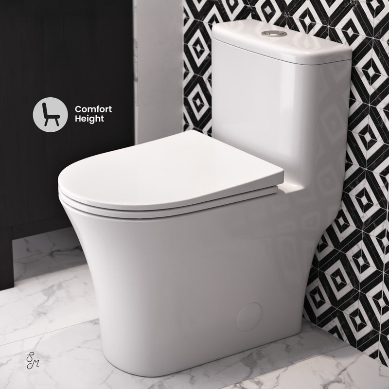 Cascade One-Piece 12" Rough-in 1.1/1.6 GPF Single Vortex Dual Flush Compact Toilet in Glossy White