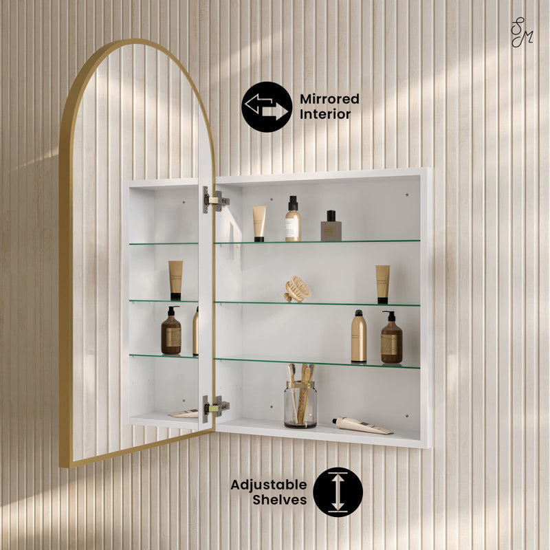 Porte 20 x 30 Arched Recessed/Wall Mount Medicine Cabinet with Mirror in Gold