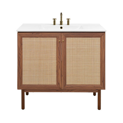 Classe 36" Freestanding Bathroom Vanity in Brown Oak with 3-Hole Widespread Sink Top