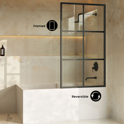 Virage 34 x 58 Framed Fixed 3/8 in. (10mm) Clear Tempered Glass Tub Door with Black Matte Frame