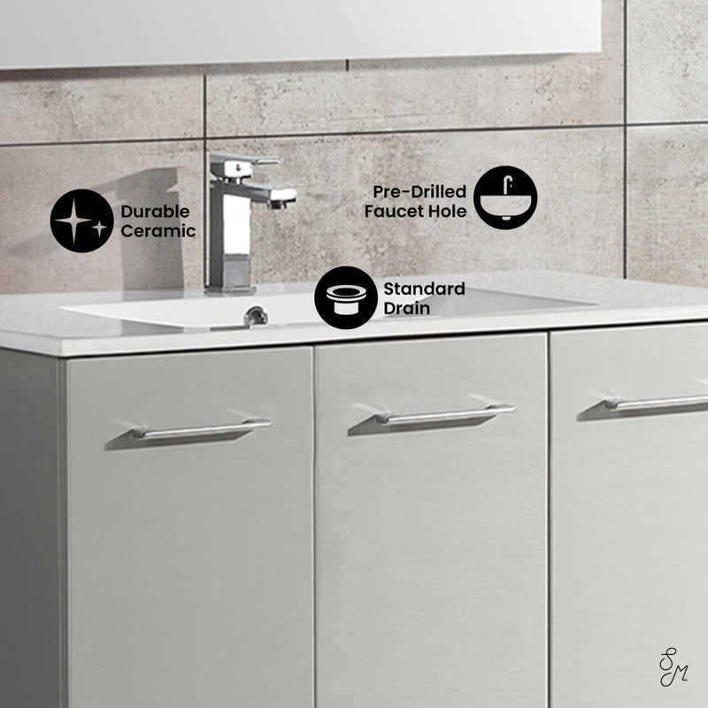 Annecy 36" Freestanding Bathroom Vanity in Gray with Sink Top