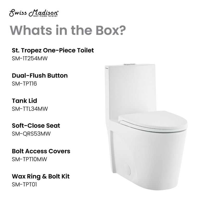 St. Tropez One-Piece Elongated Toilet Vortex Dual-Flush in Matte White 1.1/1.6 gpf