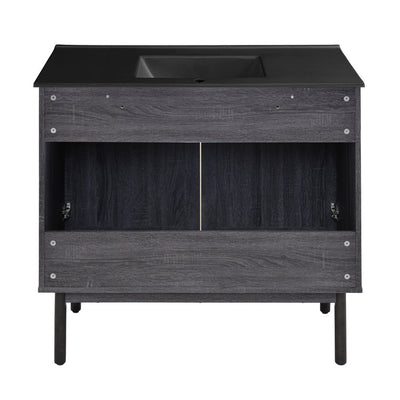 Classe 36 in. Black Oak Bathroom Vanity With Black Ceramic Sink Top