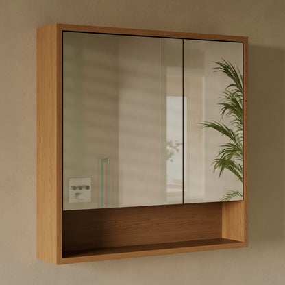 Delice 30 x 30 Rectangular Wall Mount Medicine Cabinet in Oak with Open Shelf