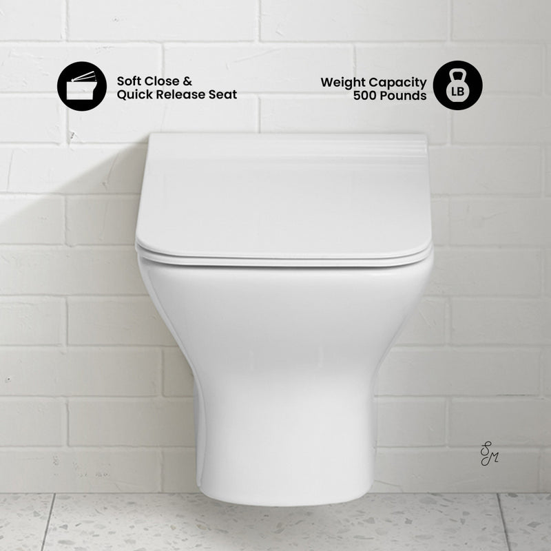 Carre Wall-Hung Toilet Bundle 0.8/1.6 GPF Dual Flush in Glossy White with Brass Flush Plate