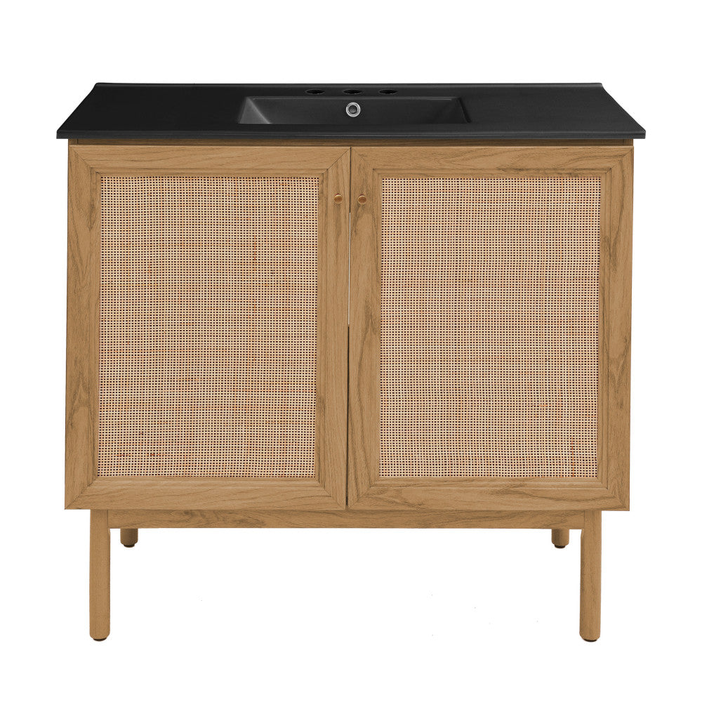 Classe 36" Freestanding Bathroom Vanity in Golden Oak with Black 3-Hole Widespread Sink Top