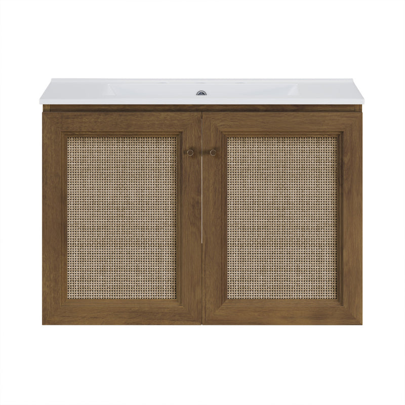 Classe 30" Wall-Mounted Bathroom Vanity in Brown Oak with Widespread Faucet Holes Vanity Top