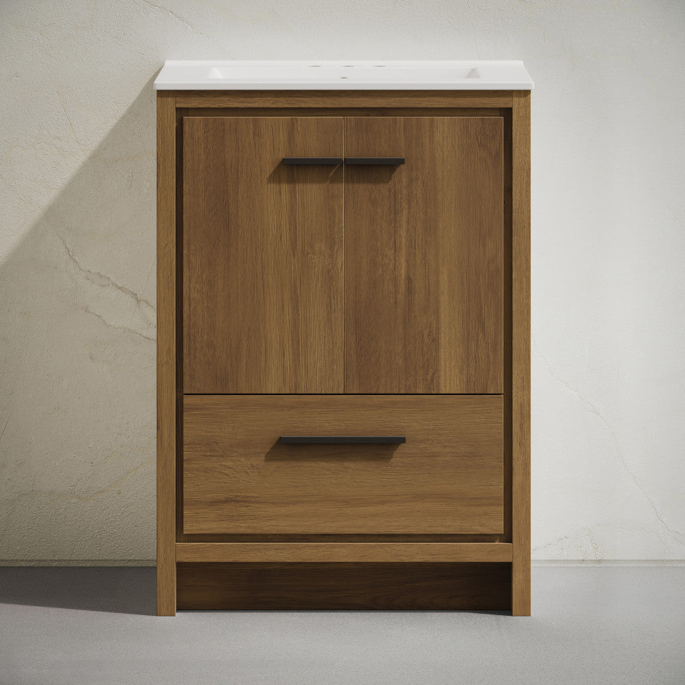 Virage 24" Freestanding Bathroom Vanity in Brown Oak with 3-Hole Centerset Sink Top