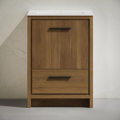 Virage 24" Freestanding Bathroom Vanity in Brown Oak with 3-Hole Centerset Sink Top