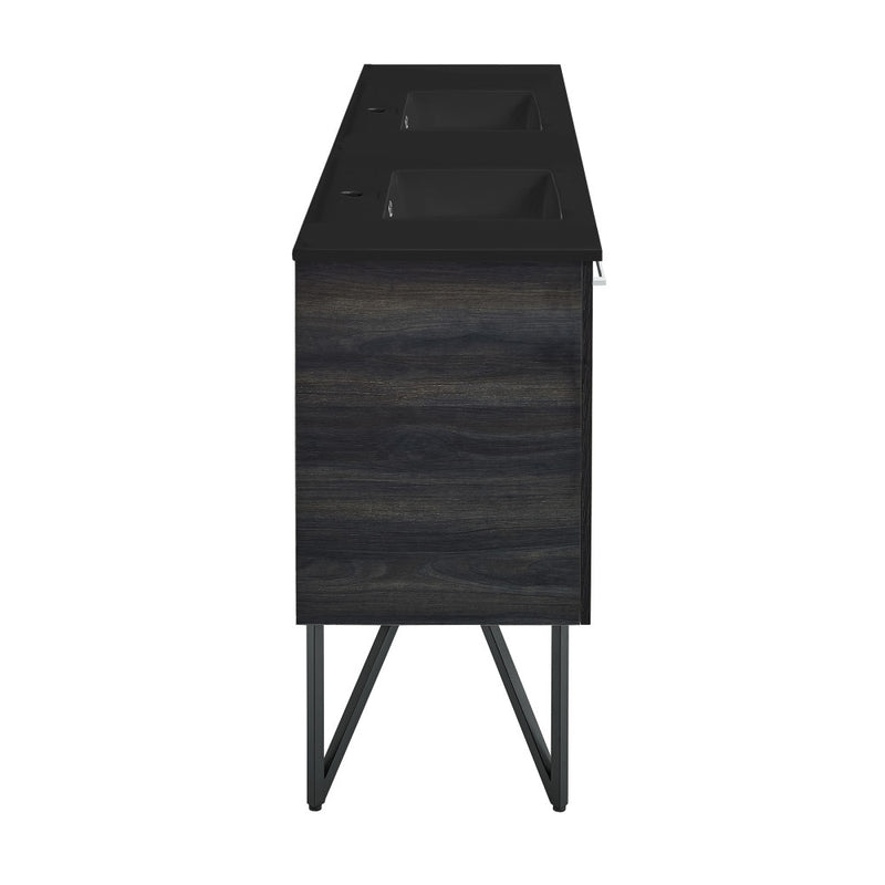 Annecy 60 in. Black Walnut, Double Basin Bathroom Vanity With Black Artificial Stone Sink Top