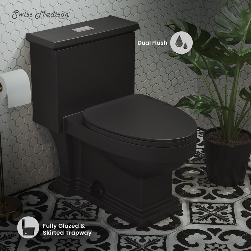 Voltaire One-Piece Elongated Toilet Dual-Flush 1.1/1.6 gpf in Matte Black