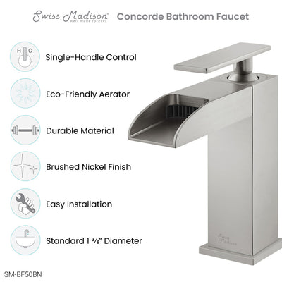 Concorde Single Hole, Single-Handle, Waterfall Bathroom Faucet in Brushed Nickel