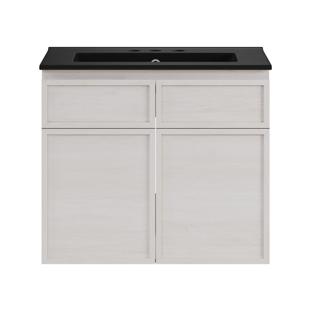 St. Tropez 24" Wall-Mounted Bathroom Vanity in White Oak with Black 3-Hole Centerset Sink Top